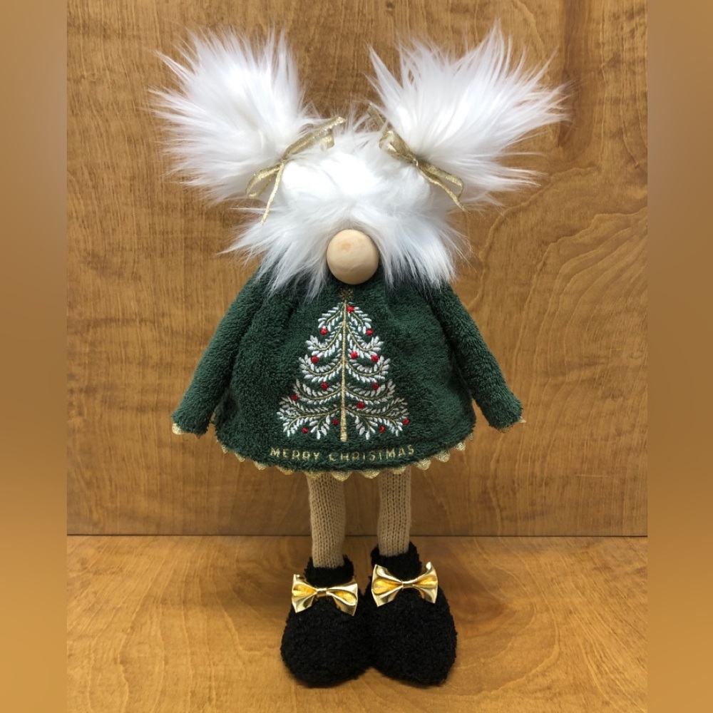 BobbleHead GNOME Telescopic Legs Christmas Green Gold Tree Bird Bows Pig Tails